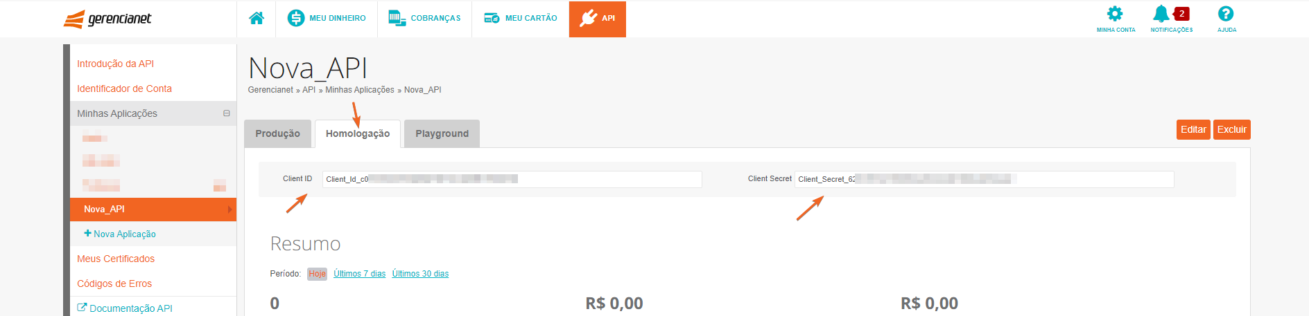 Credenciais Desenvolvimento alt text