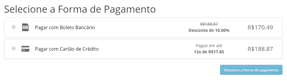 Selecione a forma de pagamento alt text