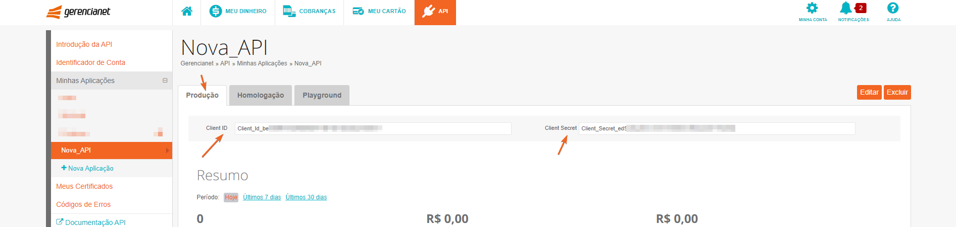 Credenciais Produção alt text